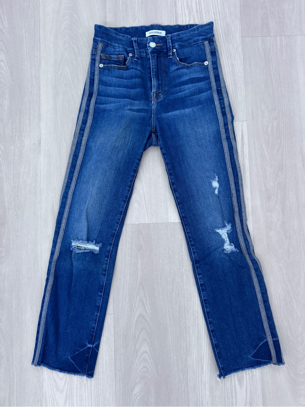 Good American Good Legs High Rise Skinny Jeans Side Stripe 00/24